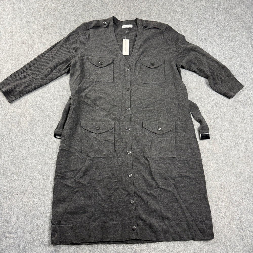 NY&C New York & Company Sweater Dress XL Gray Snap Front Belted Pockets NWT